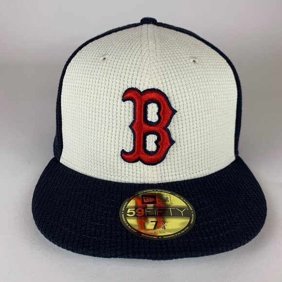 Boston Red Sox MLB Navy Blue Cream New Era 59Fifty Thermal Fitted Hat 7 3/4 New - Picture 2 of 5